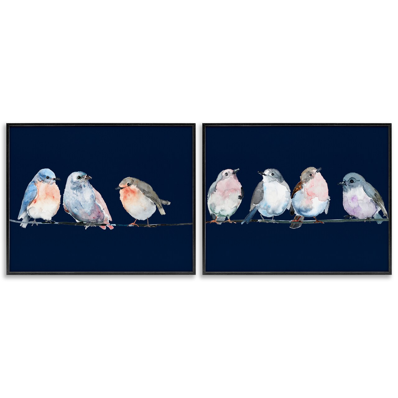 Stupell Industries Perched Navy Toned Birds 2pc Framed Giclee Set, design by Lorenzo Collective